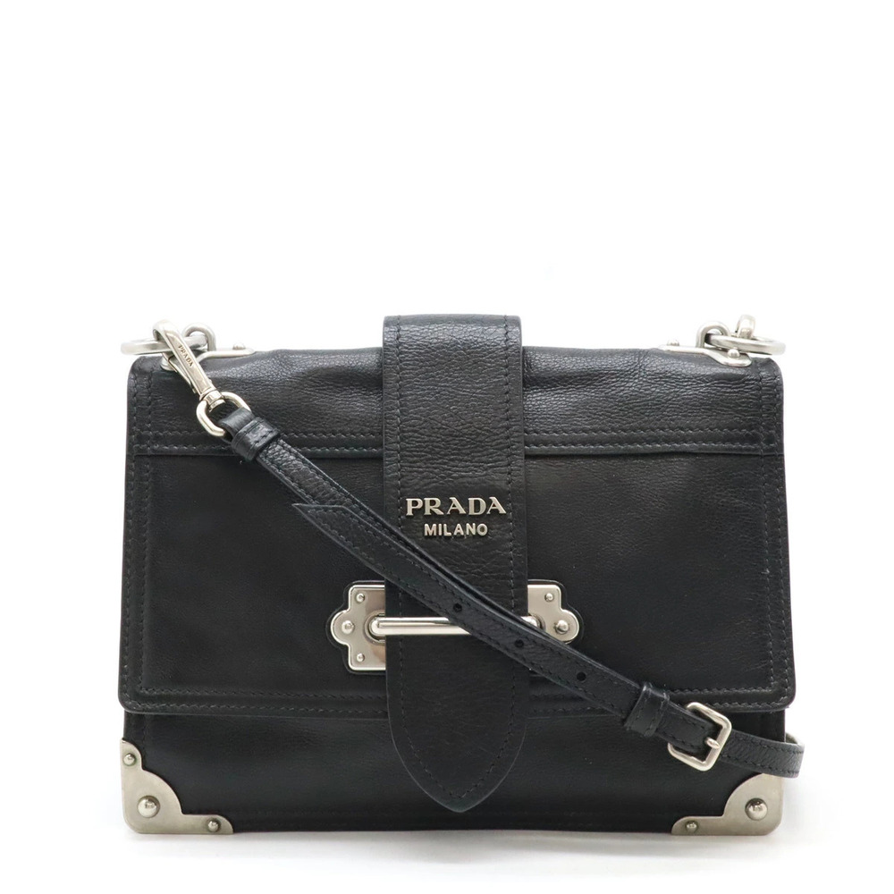 Prada Tessuto Crossbody Bag Clutch Leather Black